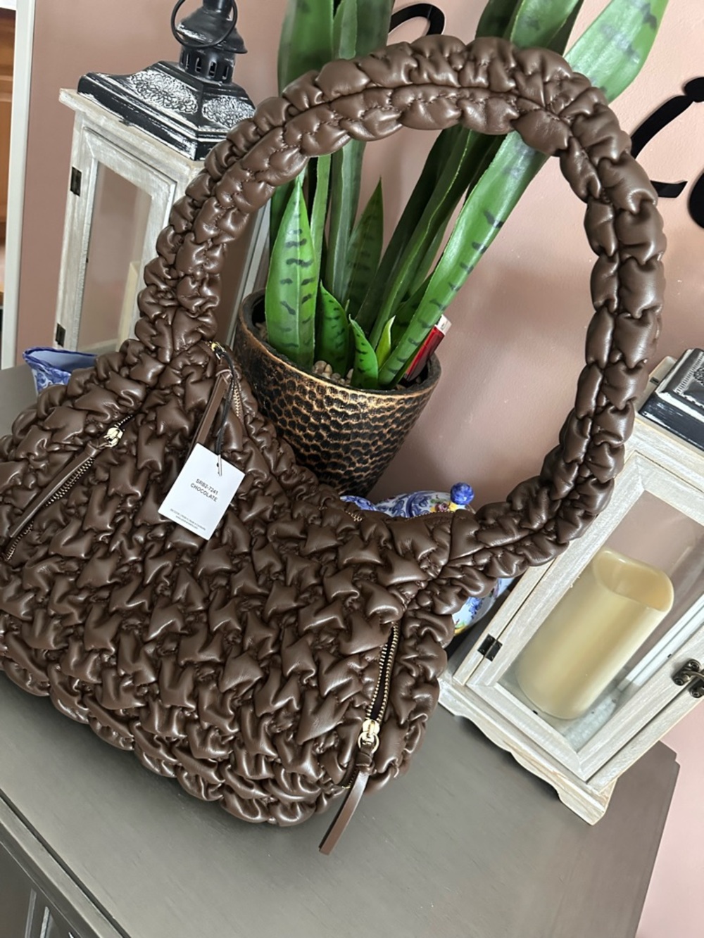 Sondra Roberts Brown Braided Top-Handle Shoulder Bag